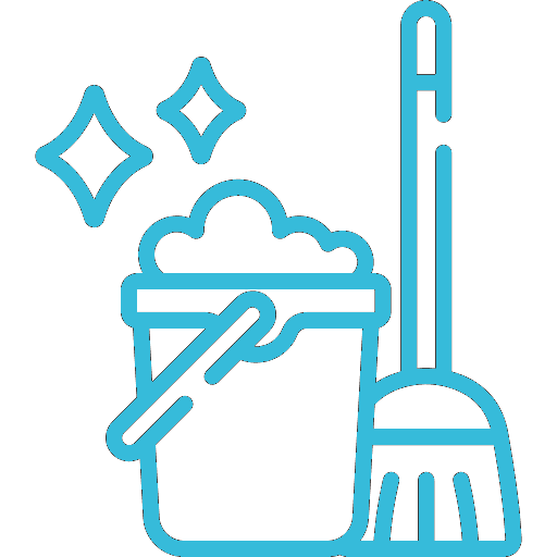 Icon of a sparkling broom representing consistent janitorial cleanliness for commercial and residential spaces.