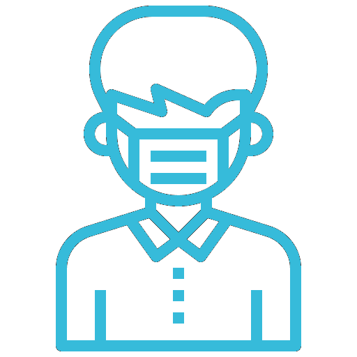 Icon of a masked employee representing health and safety-focused janitorial cleaning practices.